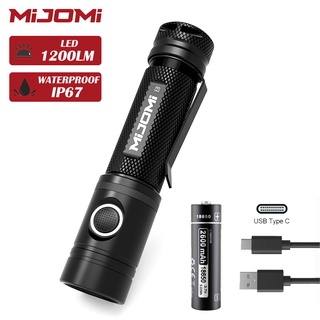 Mijomi ไฟฉาย LED E8 1200lumens ความสว่าง 18650 Type-c กันน้ํา IP67 170 เมตร