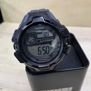 นาฬิกาข้อมือชายSKMEI ระบบQuartz Digitalทรงกลม43มม.เรือนดำไฟblack lightสายซิลิโคนกันน้ำwater resistance2ATMพร้อมกล่อง