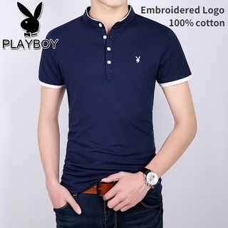 【พร้อมส่ง】PLAY Boy เสื้อยืดโปโล คอปก ผ้าฝ้าย 100% ทรงสลิมฟิต สําหรับผู้ชาย