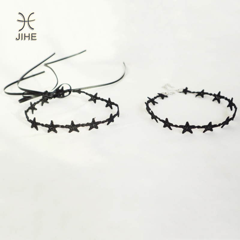 【JIHE】สร้อยคอโชคเกอร์ โซ่ ไหปลาร้า โบว์ดาวห้าแฉก สีดํา เครื่องประดับแฟชั่น สไตล์ญี่ปุ่น และเกาหลี