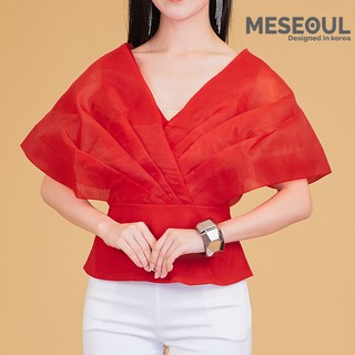 MESEOUL - เสื้อทรงพับคอวีแต่งแขนพอง