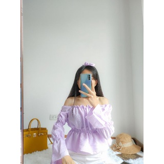 💥พร้อมส่ง💥 เสื้อปาดไหล่ มีระบาย เสื้อแขนยาว เสื้อผ้าน่ารัก เสื้อผ้าแฟชั่น