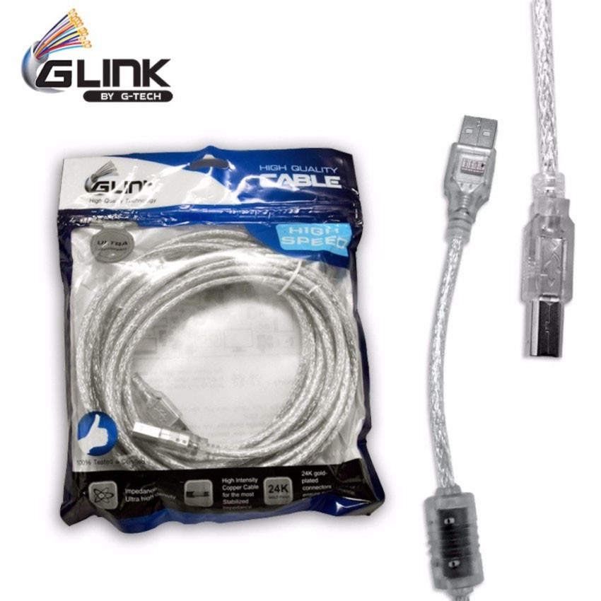 GLINK GB-075B สาย USB Printer 1.8m 3m 5m 10m เมตร  สำหรับเครื่องปริ้นเตอร์,สแกนเนอร์(สีใส)  #52