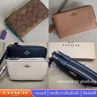 Coach C6649 6649 C3347 3347 กระเป๋าคล้องมือซิปคู่สำหรับผู้หญิง สีดำ พร้อมกระเป๋าคล้องมือ