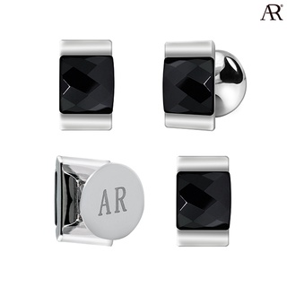 ANGELINO RUFOLO Tuxedo Studs ดีไซน์ Onyx Square กระดุมทักซิโด้โรเดียมคุณภาพเยี่ยม สีเงิน/สีดำ ประดับตกแต่งด้วย Onyx