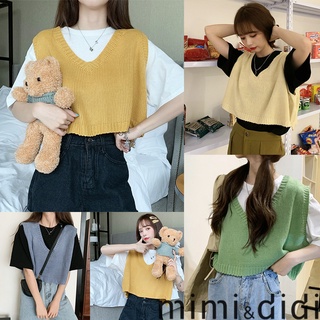 mimi&amp;didi 73031 *เสื้อกั๊กผู้หญิง* เสื้อกั๊กไหมพรม แบบสวมหัว สไตล์ย้อนยุค เกาหลี สำหรับผู้หญิง เสื้อ เสื้อครอป