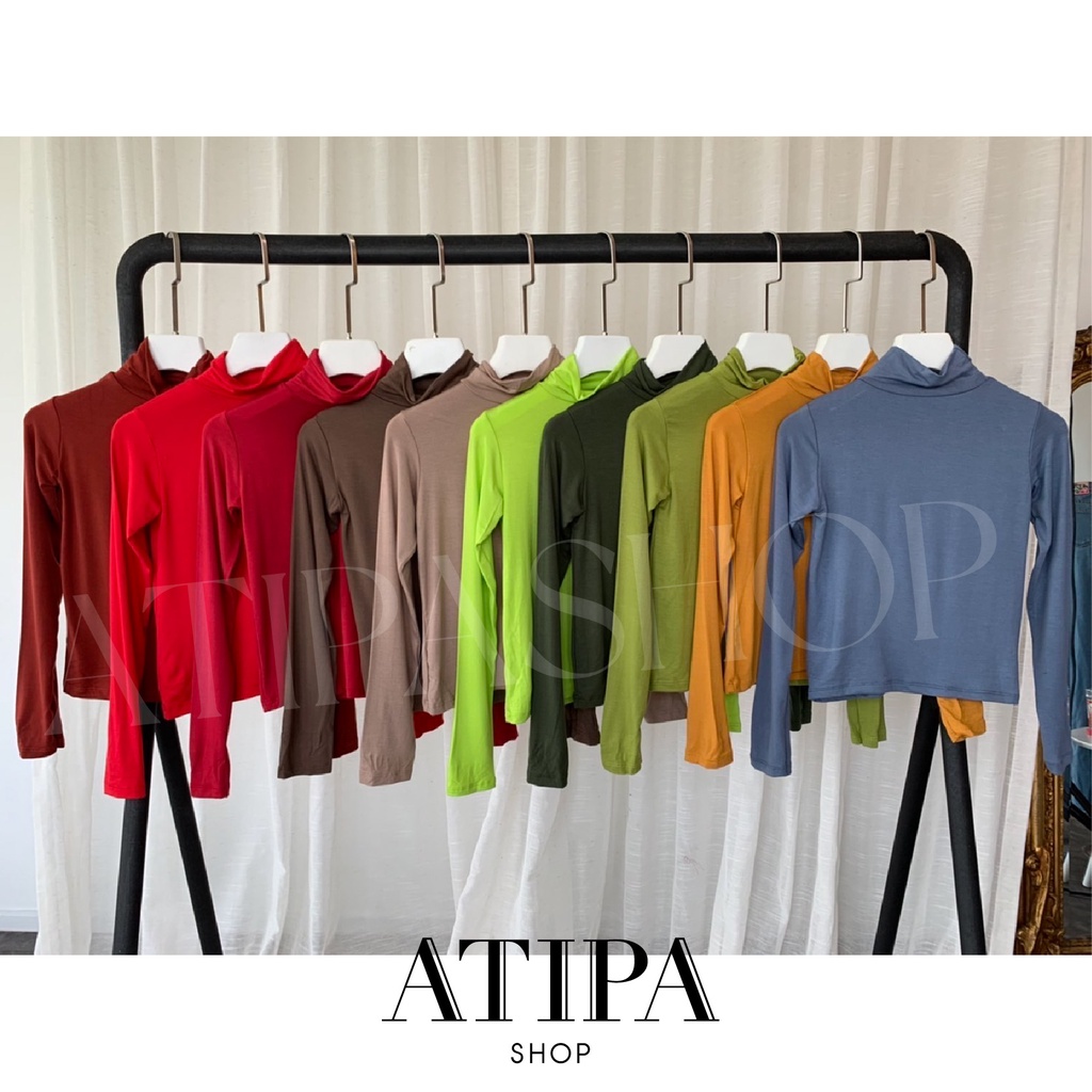 Atipashop - เสื้อคอเต่า คอเต่าเซล แขนยาว ผ้าเรยอน เนื้อนิ่ม มีสีให้เลือกหลายสี