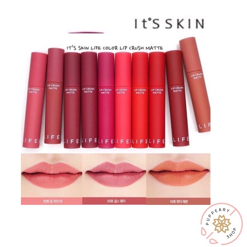(199฿ได้ 6 แท่ง) IT'S SKIN LIFE COLOR LIP CRUSH MATTE (1 SET ได้ 6 แท่ง) ไซต์จริง