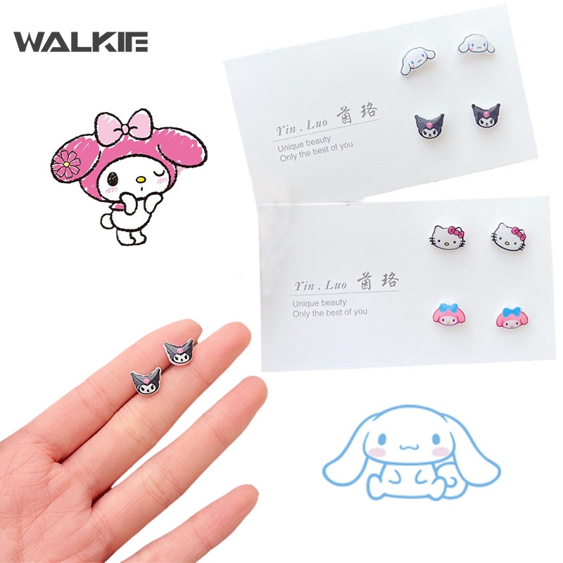 Walkie ใหม่ ต่างหูสตั๊ด ลายการ์ตูนอนิเมะ MyMelody Cinnamoroll Kuromi Kitty น่ารัก ของขวัญสําหรับนักเรียนหญิง