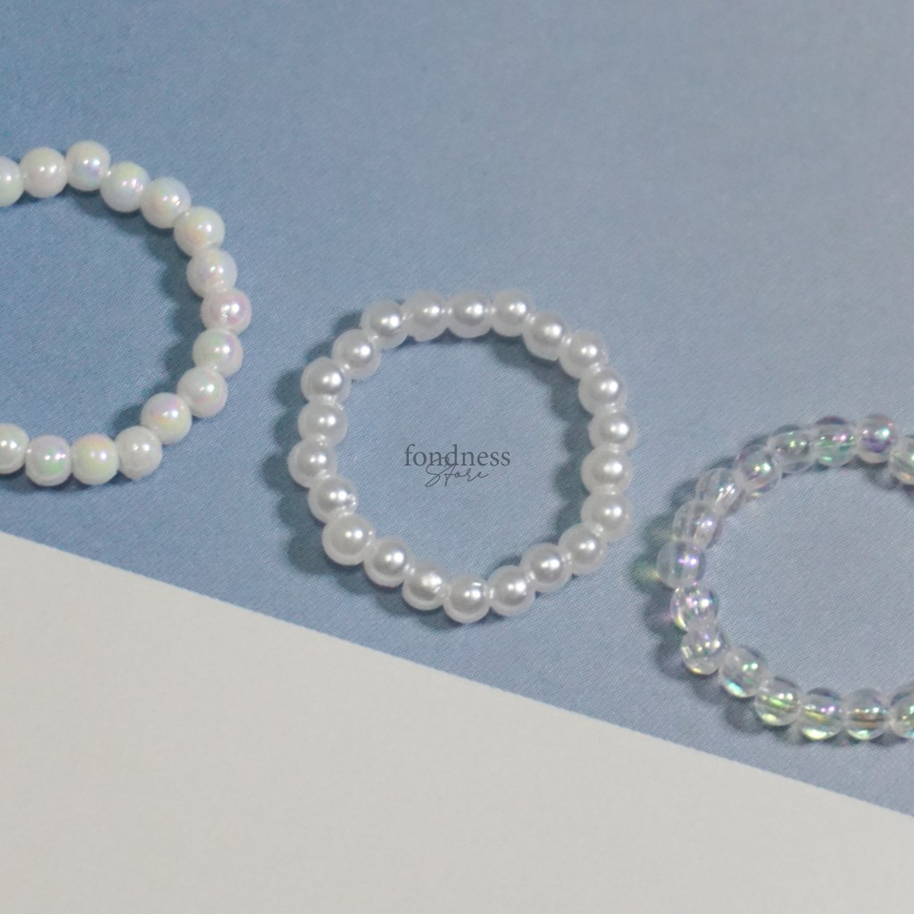 แหวนลูกปัด เอ็นยืด  มินิมอล  ขาวรุ้ง มุก ใสรุ้ง[Fondness Store]