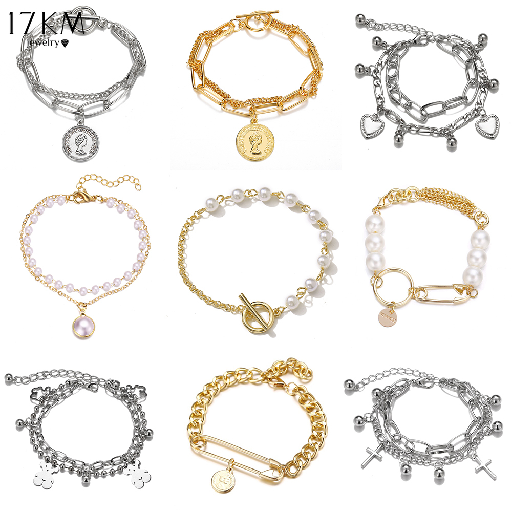 เครื่องประดับสร้อยข้อมือคู่รักจี้ไข่มุกหลายชั้น 17 กม.