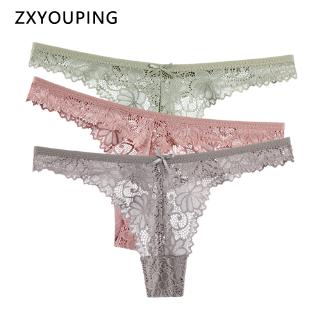 กางเกงชั้นในจีสตริง ผ้าฝ้ายลูกไม้ แบบนุ่ม ไร้รอยต่อ ระบายอาก…