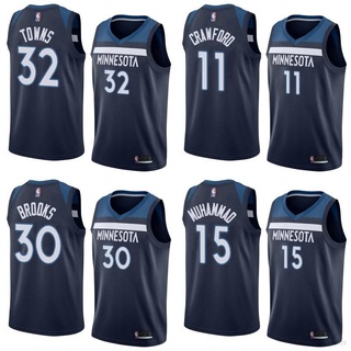 เสื้อกีฬาบาสเก็ตบอล แขนกุด ลายทีม NBA Timberwolves Crawford Muhammad Towns Brooks สไตล์คลาสสิก สําหรับผู้ชาย และผู้หญิง