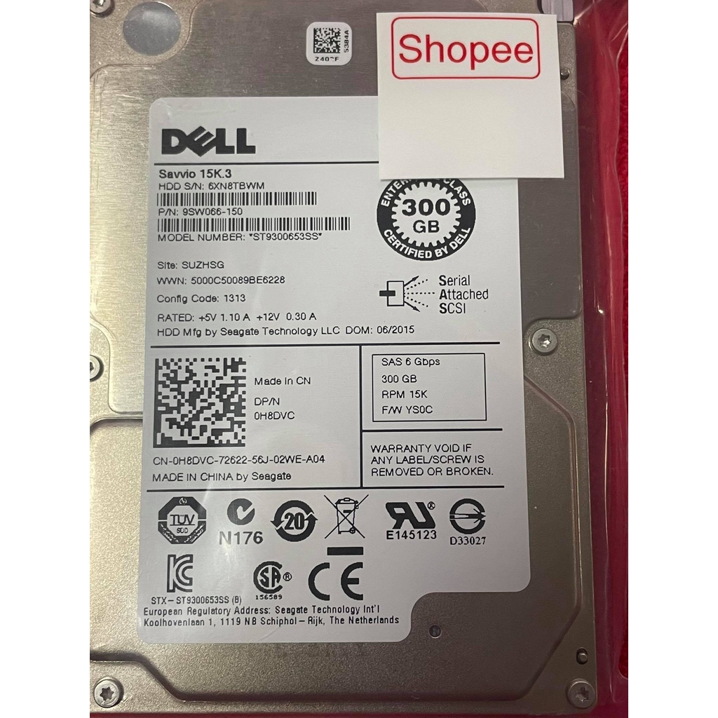 DELL HDD H8DVC Self-encrypting SAS 6gbps 300gb 15000rpm 64mb Buffer 2.5inch Internal Savvio 15K.3 ST