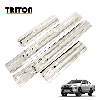 ชายบันได สแตนเลส สคัพเพลท กันรอย 4 ชิ้น รุ่น 4ประตู สีโครเมียม สำหรับ Mitsubishi L200 Triton Plus 4x2 4x2 ปี 2019-2020