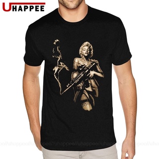 เสื้อยืดโอเวอร์ไซส์GILDAN [ขายดี] เสื้อยืดแขนสั้น ผ้าฝ้าย 100% พิมพ์ลาย Marilyn Monroe Machine Gangster 90s สไตล์ฮาราจูก