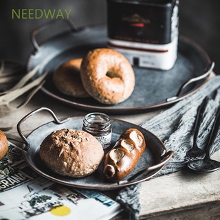 Needway ถาดเหล็กทรงกลมสไตล์วินเทจสําหรับตกแต่งบ้านร้านอาหาร