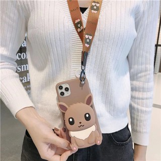 Samsung Galaxy A52 A72 S20 FE A42 A01 Core A11 A21 A31 A51 A71 S20 Plus Note 20 Ultra A10S A20S A30S A50S J7 Prime Cartoon Pokemon Eevee Zipper Wallet Lanyard Case