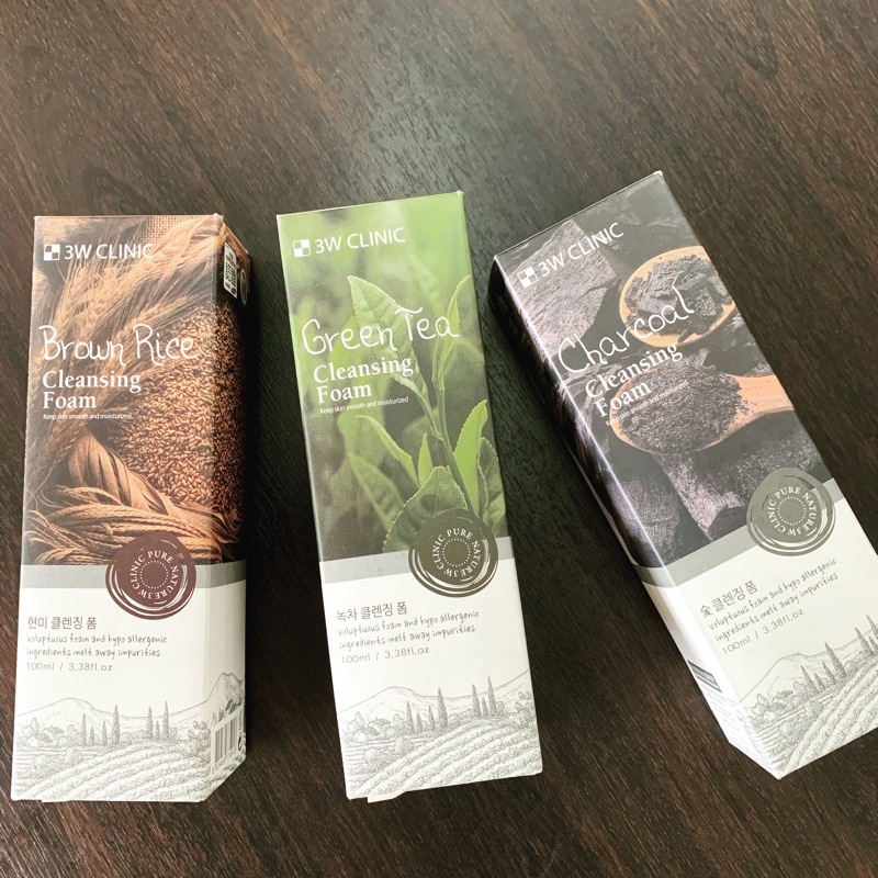 3W โฟมล้างหน้าสูตร Clinic Cleansing Foam, Brown Rice🌾 Green Tea Cleansing From, 100 ml Charcoal Clea