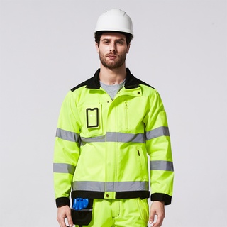 เสื้อแจ็คเก็ตสะท้อนแสง Hi-Vis Lime สีเขียวเหลืองเพื่อความปลอดภัยสําหรับผู้ชาย