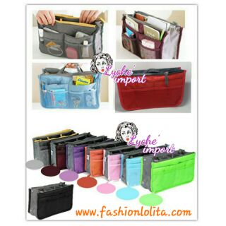SALE พร้อมส่ง10สี Dual Bag in Bag กระเป๋าจัดระเบียบ 2ซิป มีช่องแยกหลายช่อง ใส่ Tablet มือถือ มีหูหิ้ว