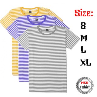 เสื้อยืดคอกลมลายทาง แขนสั้น แพ็คคู่