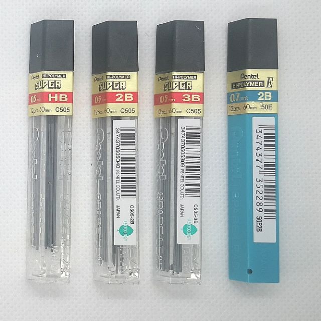 Pentel (เพนเทล) ไส้ดินสอกด หลอดดำ รุ่น Ain ขนาด 0.3, 0.5, 0.7, 0.9 ความเข้ม HB, B, 2B, 3B, 4B ( 1 หลอด)
