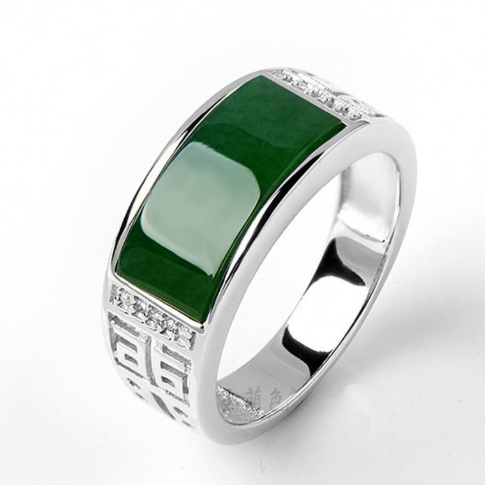 NewReal Green Natural Hetian 925 Sterling Silver Couple Men Women