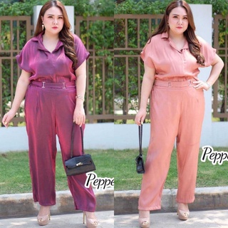**เสื้อผ้าสาวอวบ** (มี 4 สี) เสื้อคอปก+กางเกงขายาว ผ้าวิ้งสวยหรู ผ้านุ่มใส่สบายไม่คัน❌นางแบบใส่งานจริง❌