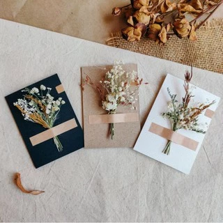 ・Camin Craft・ การ์ดอวยพร การ์ดช่อดอกไม้แห้งคาดแถบข้อความ