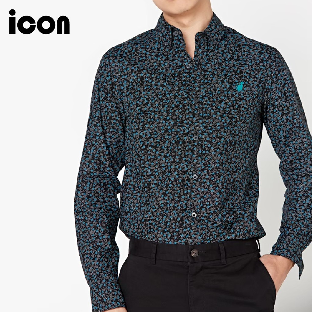 icon (ไอคอน) เสื้อเชิ้ตผู้ชาย แขนยาว มีให้เลือก 2 ลาย พิมพ์ลายกราฟิก ผลิตจากผ้าคอตตอนIAC5006B