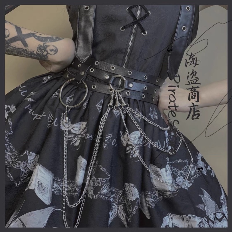 สินค้าพร้อมส่งจากไทย ❣️(Z04)  เข็มขัดพังค์ โกธิค โลลิต้า พร้อมโซ่คล้อง 5 ชั้น