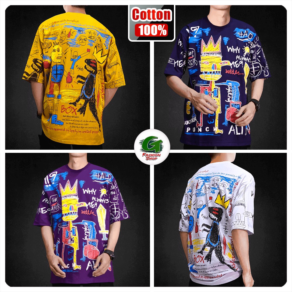 เสื้อยืดโอเวอร์ไซส์ ผ้าคอตตอน 100% สกรีนลายกราฟฟิตี้สตรีทอาร์ตสุดเก๋ ฮิปสไตล์สุดเท่ (TSO-1128B)