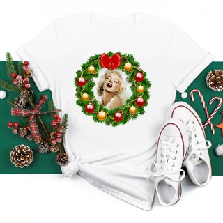 เสื้อยืดผ้าฝ้ายพิมพ์ลายขายดี เสื้อยืด พิมพ์ลายการ์ตูน Marilyn Monroe Santa Baby ขนาดใหญ่ สําหรับครอบครัว 6758