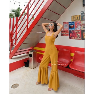 DYJUM2002 จั้มสูทสีเหลืองแต่งปลายขาระบาย