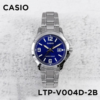 Win Watch shop นาฬิกา Casio รุ่น LTPV004D2B นาฬิกาสำหรับผู้หญิง สายแสตนเลส หน้าปัดสีน้ำเงิน หน้าปัดแสดงวันที่สินค้าใหม่