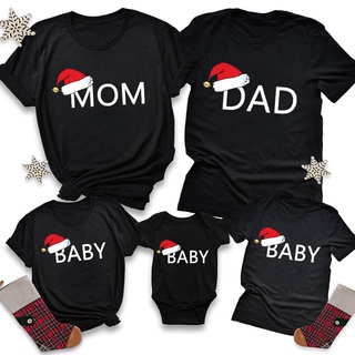 Santa Hat Mom Dad Baby Matching Family Christmas Shirts Christmas Tshirt Family Holidays Tops Tee Baby Bodysuit  471