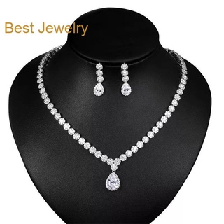 Best Jewelry ชุดเครื่องประดับเพชรประกายไฟเทียเท่าเพชรแท้ เครื่องประดับออกงาน เครื่องประดับเจ้าสาว สร้อยเพชร รับ dropship