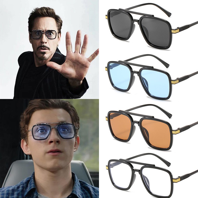 Aesthetic Shades แว่นตากันแดด Avengers Tony Stark เที่ยวบินสไตล์สําหรับแว่นตากันแดดผู้ชายผู้ชาย Square ยี่ห้อ Design Sun แว่นตา Iron Man 3