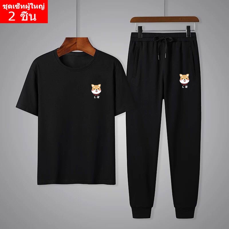 ** BK443+KU358**ชุดเซ็ทแฟขั่น ขุดเสื้อแขนสั้นคอกลม+กางเกงวอร์ เสื้อยืด คุ่กางเกงขายาว
