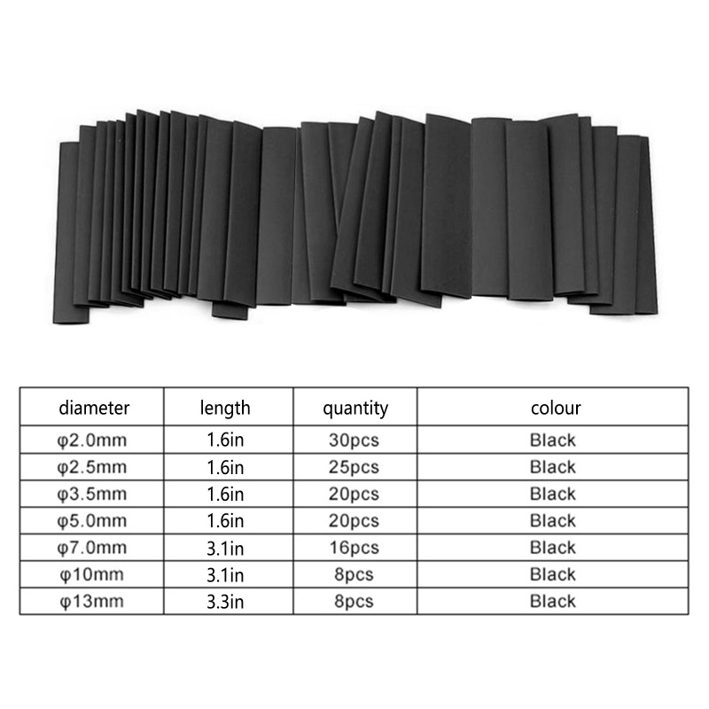 Btsg ชุดท่อหดไฟฟ้า หุ้มสายไฟ ฉนวนกันความร้อน สีดํา 127 ชิ้น