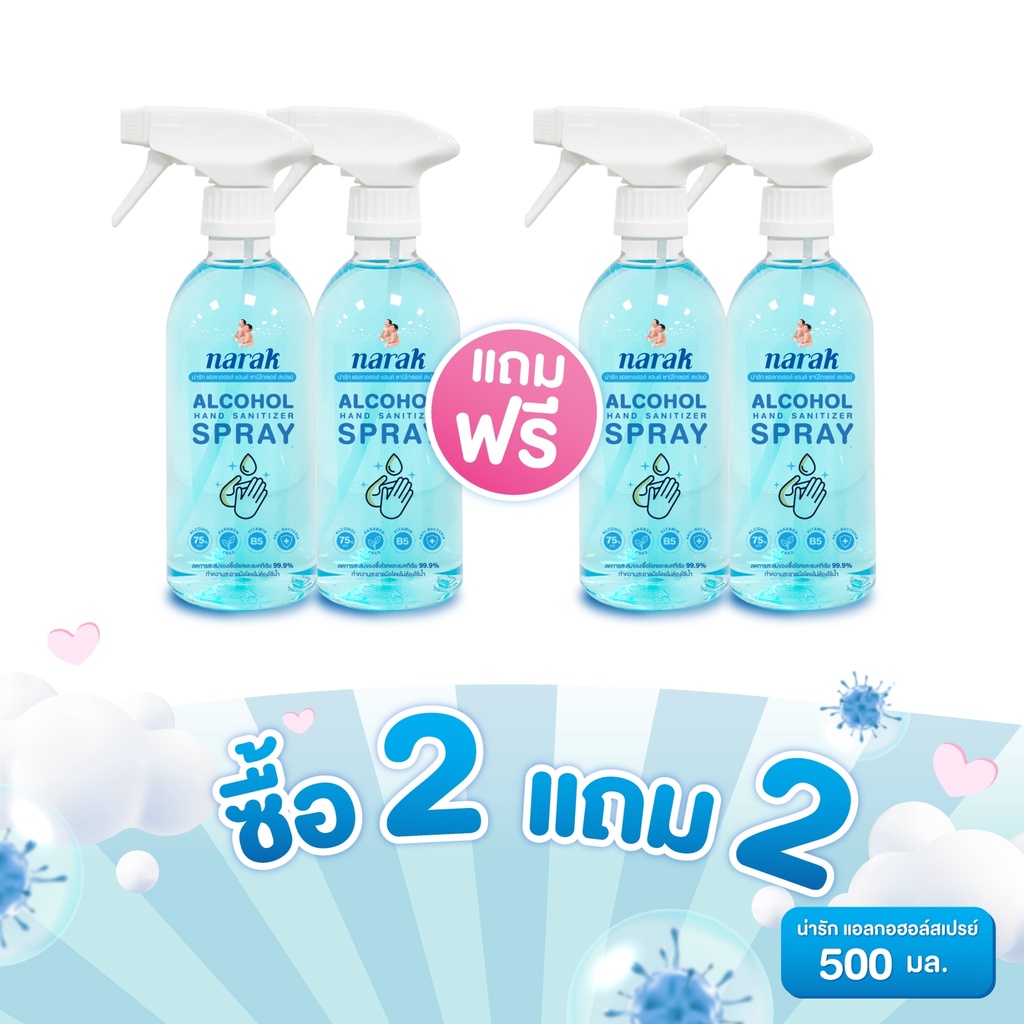 [2แถม2] Narak น่ารักแอลกอฮอล์สเปรย์กลิ่น Floral (สีฟ้าใส) ชนิดน้ำ 500 มล. – โปรปัง