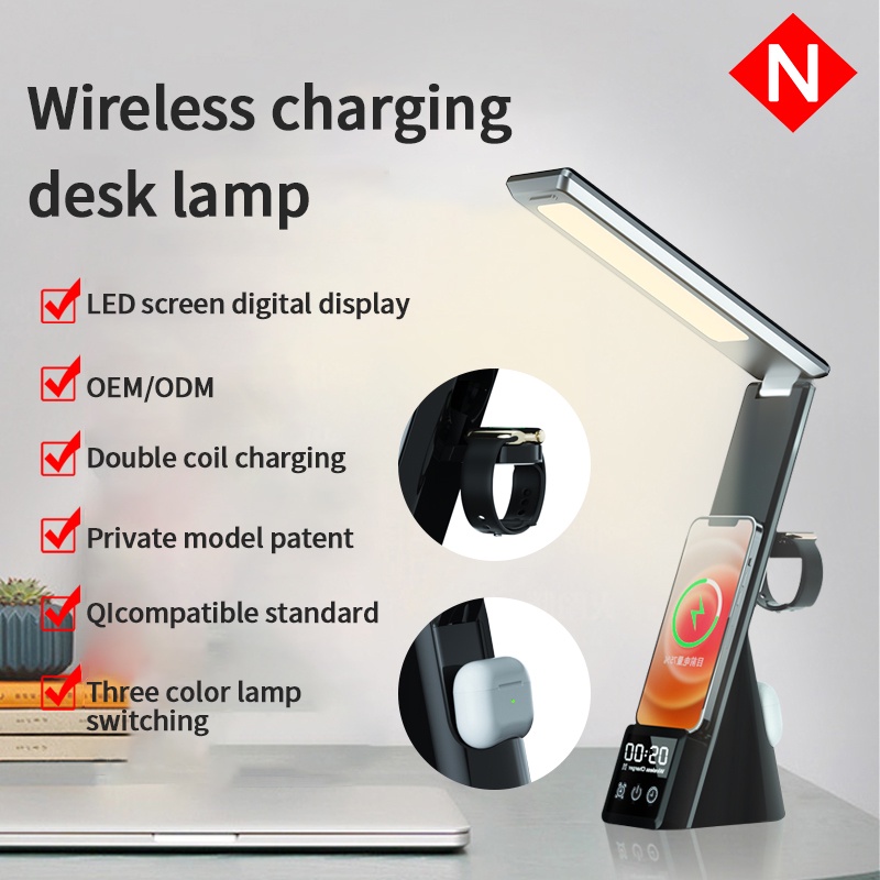 【Ready stock】 N61 The 6-in-1Table Lamp Wireless Charger Watch Earphone Charger 15W Mobile Phone Wire