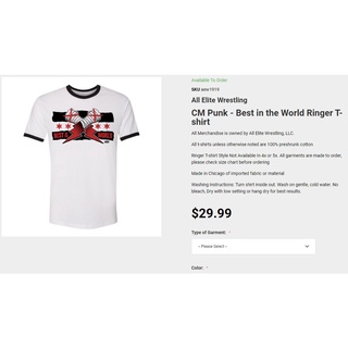 เสื้อยืด ใหญ่สุด3XL สกีนแท้100% สกีนจมเนื้อผ้า Ringer AEW CM Punk - Best in the World *มีใบเสร็จจากSHOPAEW