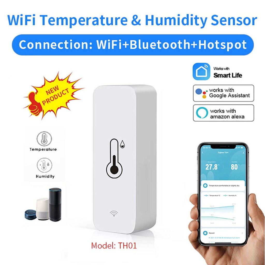 Tuya เซ็นเซอร์วัดอุณหภูมิและความชื้น Wi-Fi ดูค่า ตั้งเงื่อนไขผ่านแอป (TH01, TH08, TH08B, TH08Pro, TH02Pro)