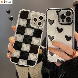 เคส Huawei Y7A Nova 5T 3i Y7 Pro Y9S Y9 Prime 2019 P20 P30 Lite P40 เคสคู่ ป้องกันกล้อง กระดานหมากรุก ลายหัวใจ ใส นิ่ม TPU ฝาหลัง Rixuan