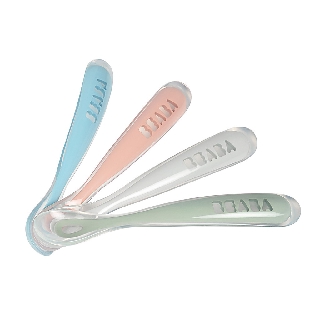 Beaba ชุดช้อนซิลิโคน Set of 4 ergonomic 1st age Silicone Spoons  EUCALYPTUS