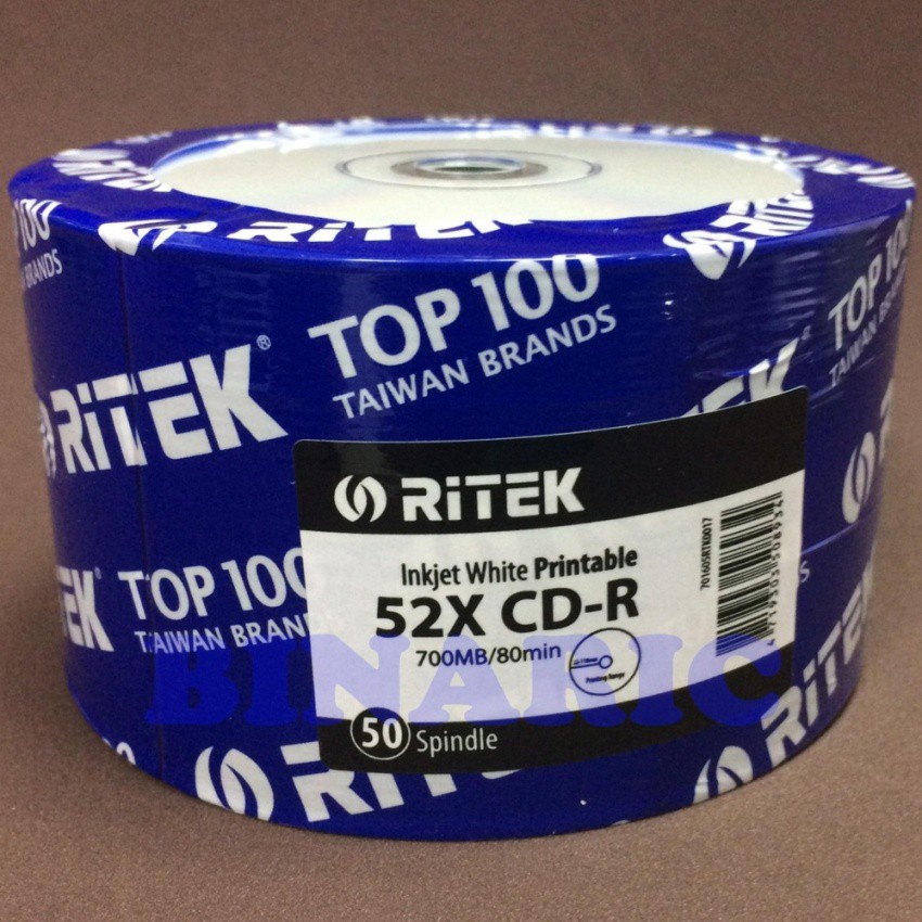 Ritex CD-R inkjet White Printable 52x 700mb/80min 12 Pack (600แผ่น ...