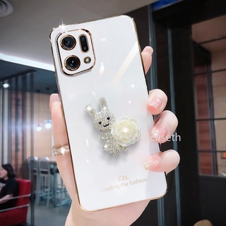 เคสโทรศัพท์มือถือ TPU นิ่ม ขอบตรง ลายดอกไม้ กระต่าย กันน้ํา หรูหรา สําหรับ OPPO Find X5 Pro 5G A96 4G