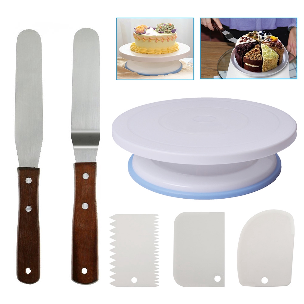 1 Set Cake Decorating Turntable Rotating Cake Stand with Comb & Icing Smoother + Icing Spatula